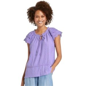 Knox Rose | Eyelet Flutter Sleeve Blouse Sz M EUC